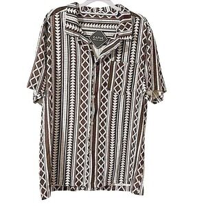 Zaful Tribal print Button Down size Large Brown Cream short sleeve NWT